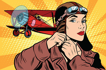 Image showing Girl retro military pilot