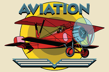 Image showing Retro two-winged plane aviation poster