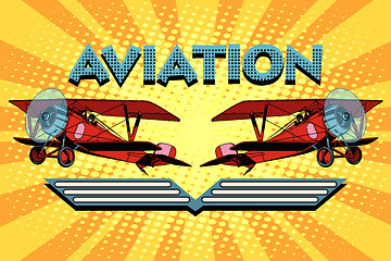 Image showing Retro two-winged plane aviation poster