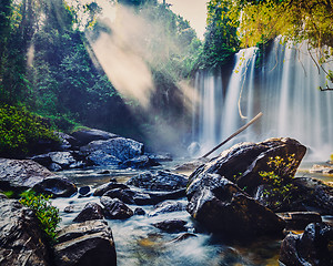 Image showing Tropical waterfall in Cambodia