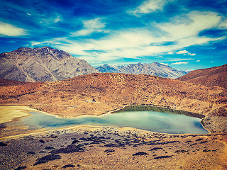 Image showing Dhankar lake in Himalayas. Dhankar, Spiti valley, Himachal Prade