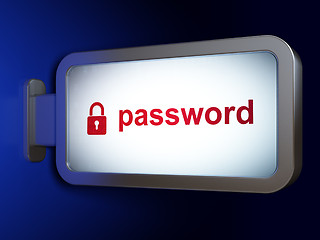 Image showing Safety concept: Password and Closed Padlock on billboard background