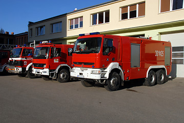 Image showing Fire trucks at station