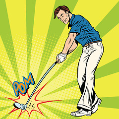 Image showing Golf player has a stick in the ball