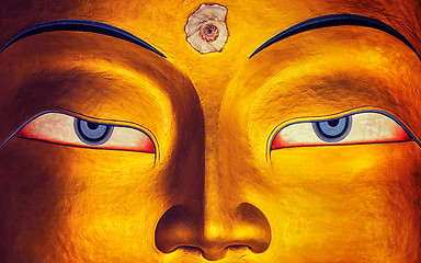 Image showing Maitreya Buddha face close up, Thiksey Gompa, Ladakh