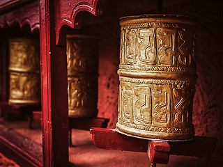 Image showing Buddhist prayer wheels , Ladakh