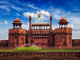 Image showing Red Fort Lal Qila with Indian flag. Delhi, India