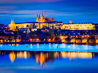 Image showing View of Charles Bridge and Prague Castle in twilight