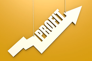 Image showing White arrow with profit word hang on yellow background