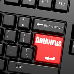 Image showing Red enter button on computer keyboard, Antivirus word
