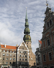 Image showing St. Peter's Church medieval architecture buildings  capital Riga