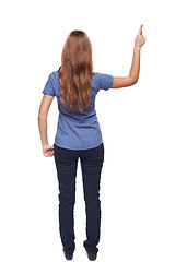 Image showing Back view of young female standing in full length