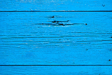 Image showing Old wooden planks painted with blue paint