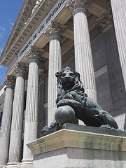 Image showing government office Congress of Deputies of Spain bronze lion scul