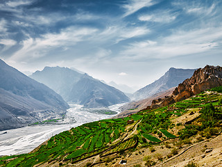 Image showing Spiti valley and river in Himalayas