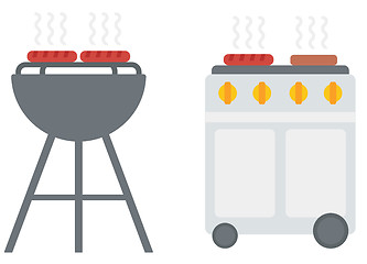 Image showing Kettle barbecue grill with cover and barbecue gas grill. 