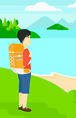 Image showing Man with backpack hiking.