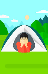 Image showing Man lying in tent.