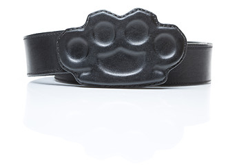 Image showing black belt with a buckle in the form of brass knuckles