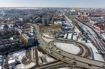 Image showing Aerial view on M.Torez street bridge. Tyumen
