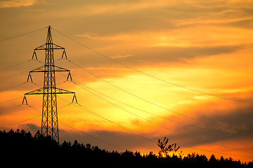 Image showing sunset with electricity in countryside