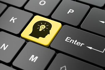 Image showing Advertising concept: Head With Light Bulb on computer keyboard background