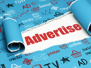 Image showing Advertising concept: red text Advertise under the piece of  torn paper