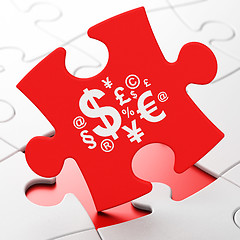 Image showing Advertising concept: Finance Symbol on puzzle background