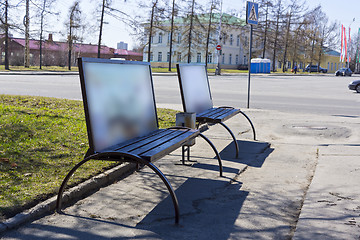 Image showing Street benches in downtown