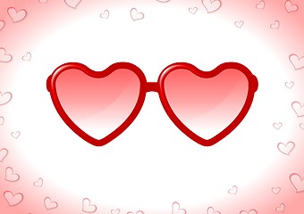 Image showing Red sunglasses with Valentine heart shapes