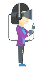 Image showing Woman wearing virtual reality headset.