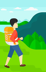 Image showing Man with backpack hiking.