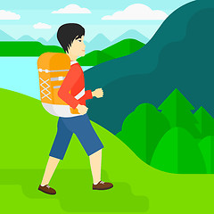 Image showing Man with backpack hiking.