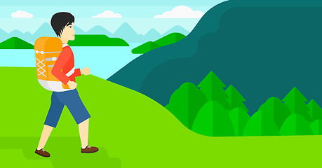 Image showing Man with backpack hiking.