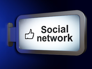Image showing Social network concept: Social Network and Thumb Up on billboard background