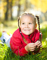 Image showing Portrait of a little girl in autumn park