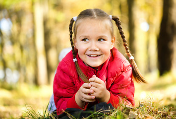 Image showing Portrait of a little girl in autumn park