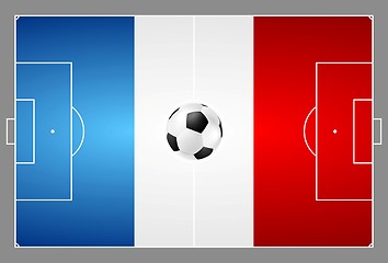 Image showing Bright soccer background with ball. French colors football field