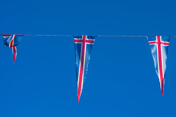 Image showing Flags of Iceland on a wire