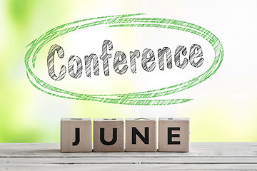 Image showing June conference sign on a wooden stage