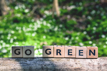 Image showing Go green message in a forest