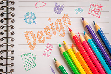 Image showing Design sketches with colorful pencils