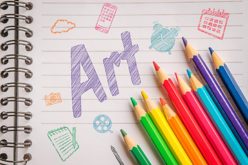 Image showing Art on linear paper with colorful pencils