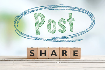 Image showing Post share sign on a table