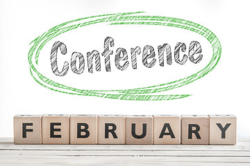 Image showing February conference sign made of wood