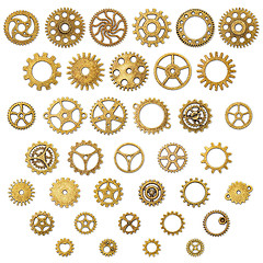 Image showing Set of Vintage Mechanical Cogwheel Gears Wheels