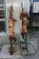 Image showing Pigs baked on skewer