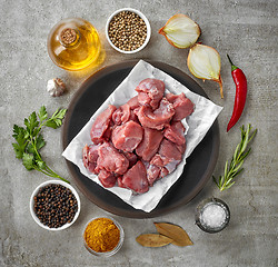 Image showing raw meat and various spices