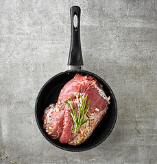 Image showing Raw pork on cooking pan