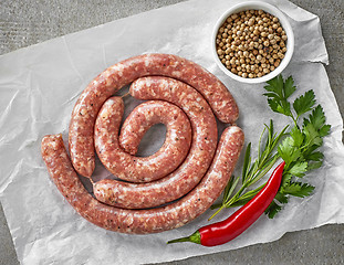 Image showing fresh raw meat sausages